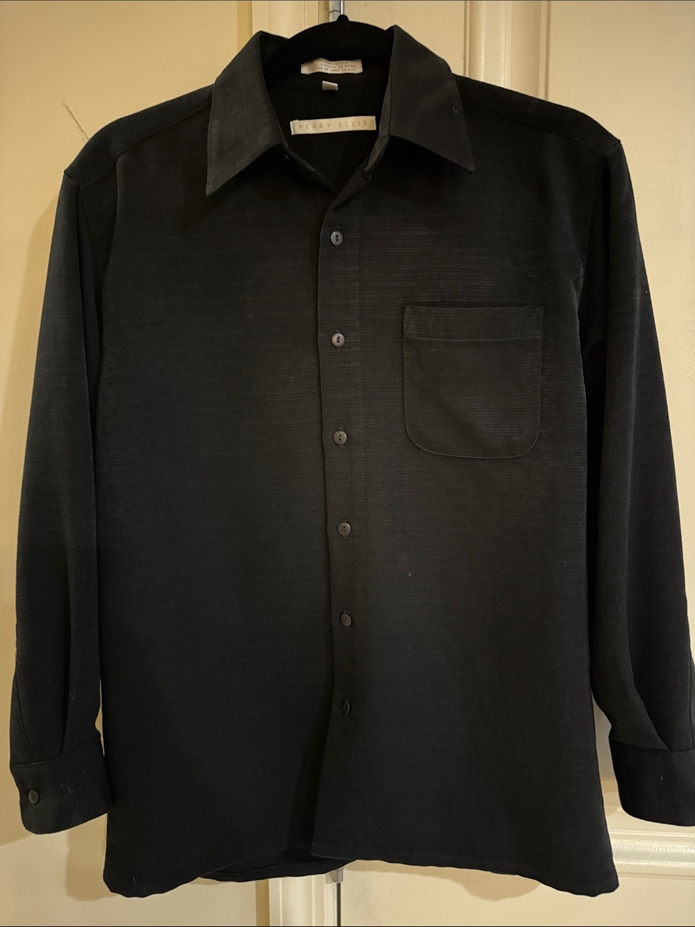 Classic Perry Ellis Black Long-Sleeve Button-Up Shirt - Men's